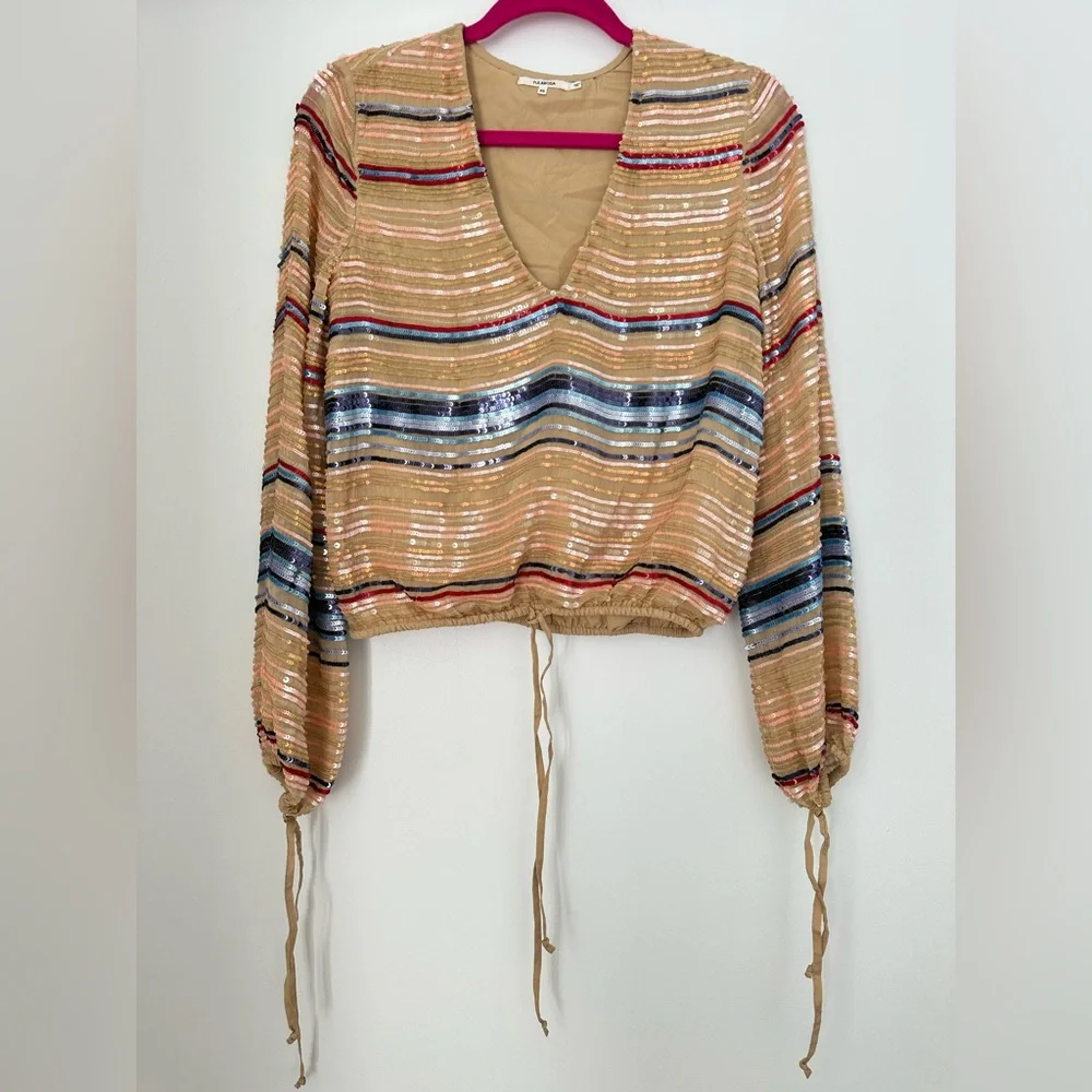 TULAROSA BREE LONG SLEEVE BLOUSE in Blue Multi Stripe - Picture 2 of 5